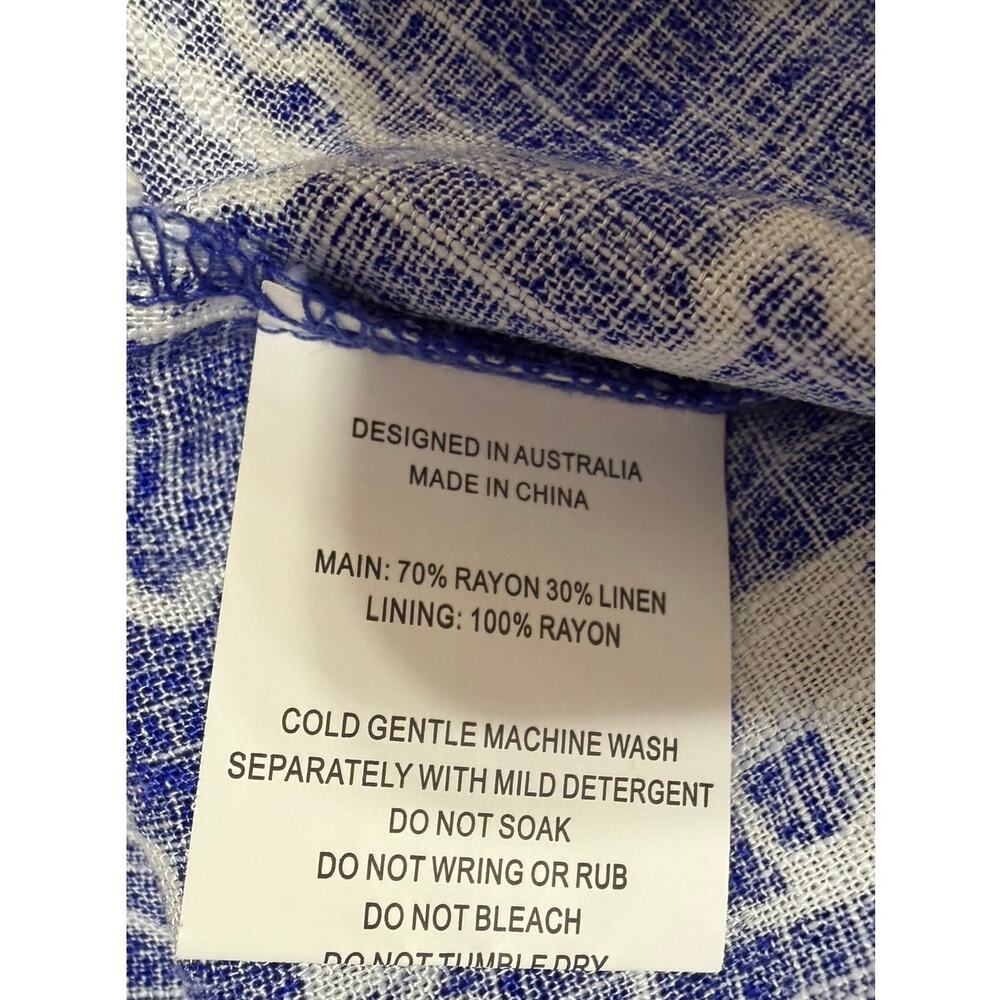 Paper Heart Maxi Dress Strapless Blue Linen Blend White Stamp Print size Medium - Picture 7 of 7